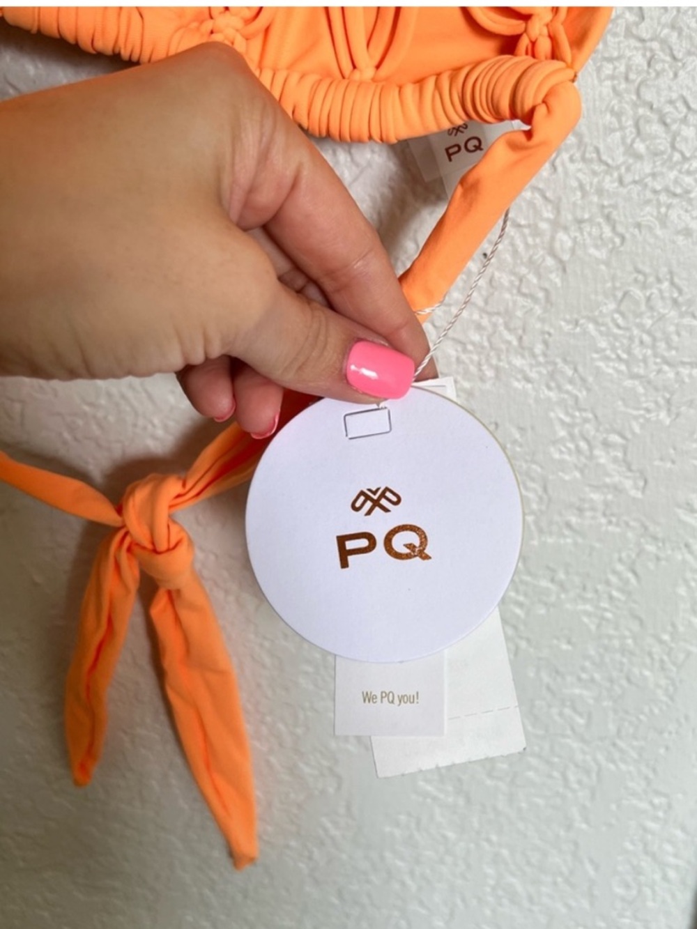 PQ Swim Brynn Halter Bikini Top Orange Macramé Strappy Tie Back - Picture 8 of 13